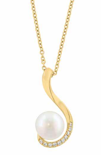 14K Yellow Gold Cultured Freshwater Pearl & Diamond Pendant Necklace