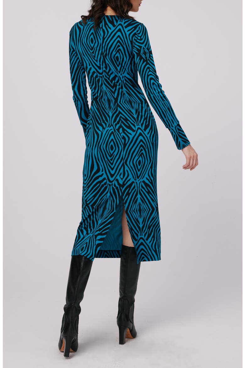 Sonca Zebra Print Long Sleeve Midi Dress, Alternate, color, ZEBRA BLUE LG