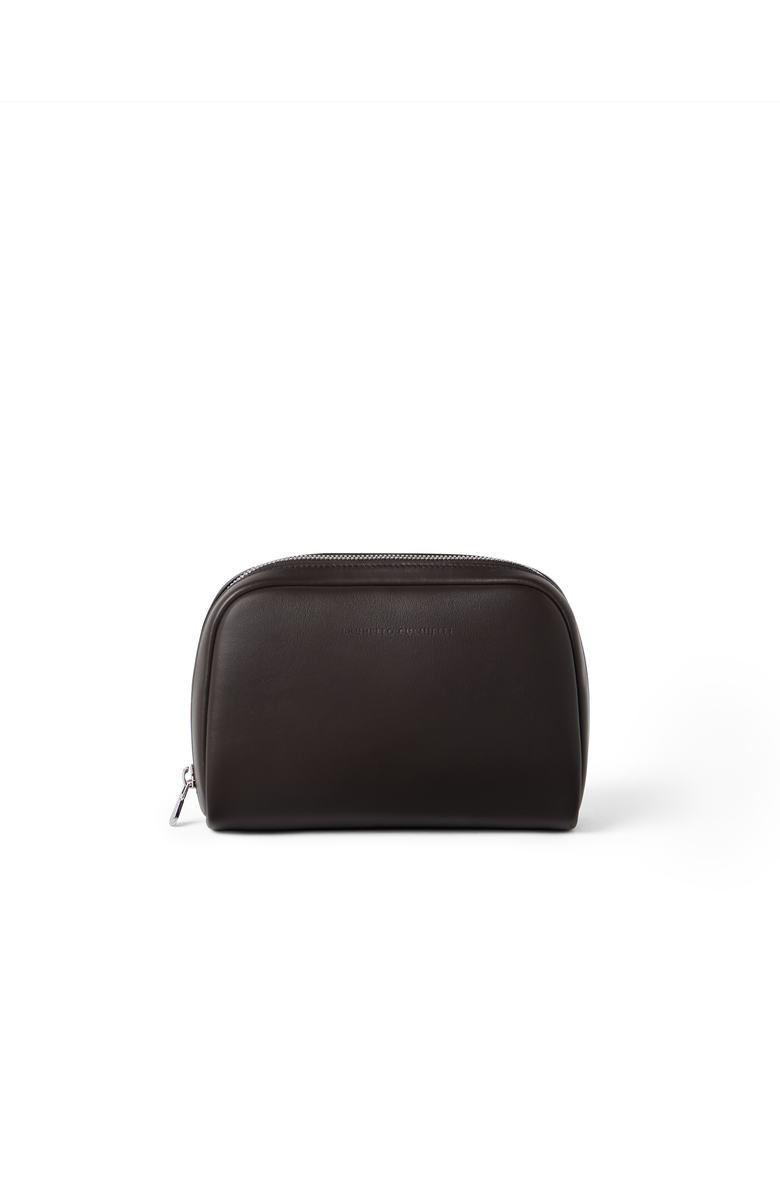 Brunello Cucinelli Calfskin beauty case, Main, color, Rust Brown