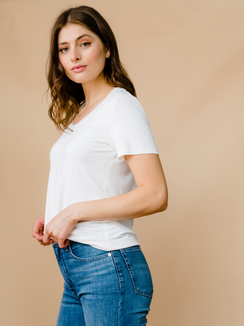 Able Mae Drapey Tee In Almond