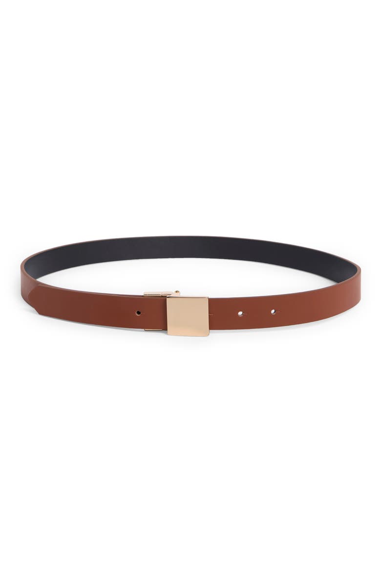 Square Plaque Buckle Reversible Faux Leather Belt, Main, color, COGNAC/ BLACK