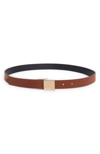 Linea Pelle Square Plaque Buckle Reversible Faux Leather Belt In Brown