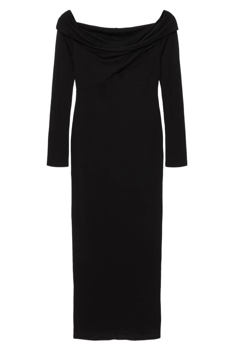 Delta Off the Shoulder Long Sleeve Jersey Midi Dress, Alternate, color, BLACK