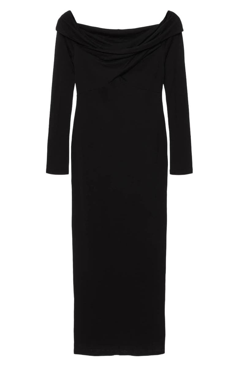 AllSaints Delta Off the Shoulder Long Sleeve Jersey Midi Dress, Alternate, color, Black