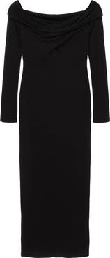 AllSaints Delta Off the Shoulder Long Sleeve Jersey Midi Dress