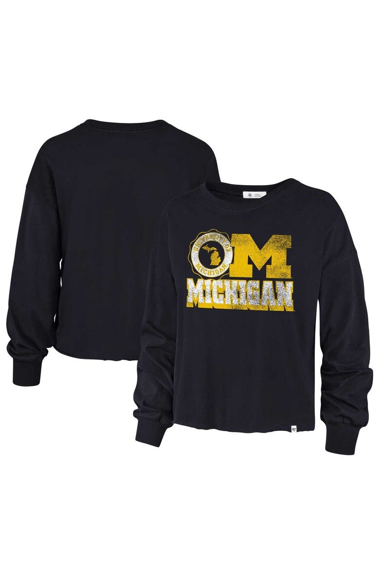 '47 Women's '47 Navy Michigan Wolverines Bottom Line Parkway Long Sleeve High Waist T-Shirt, Main, color, Navy