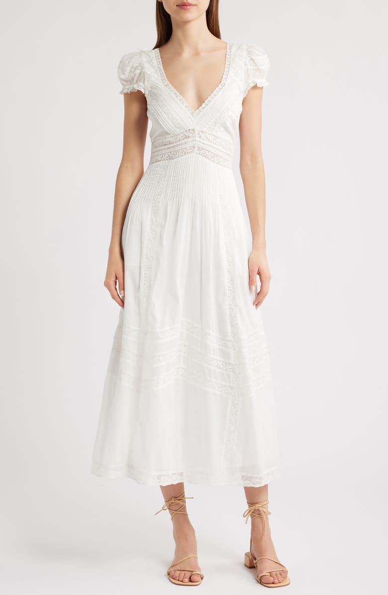 LoveShackFancy Suvi Lace Trim Cocktail Dress, Main, color, 