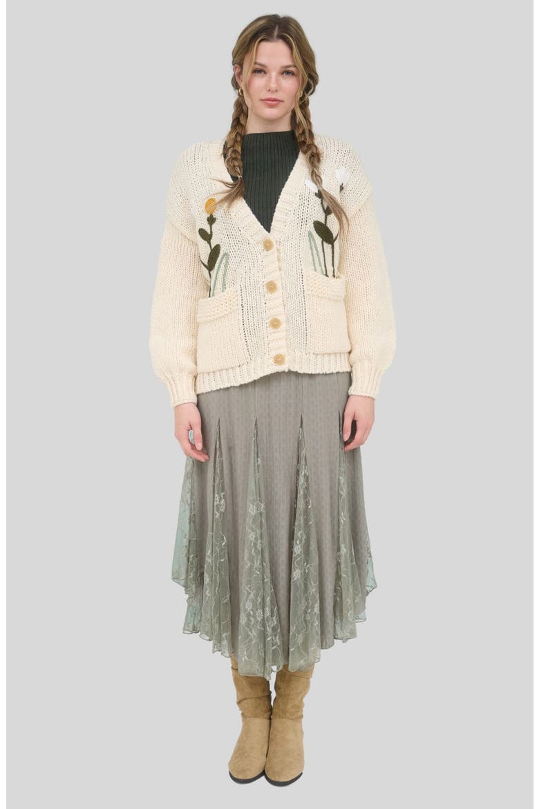 Floral Embroidered Cardigan, Alternate, color, CREAM
