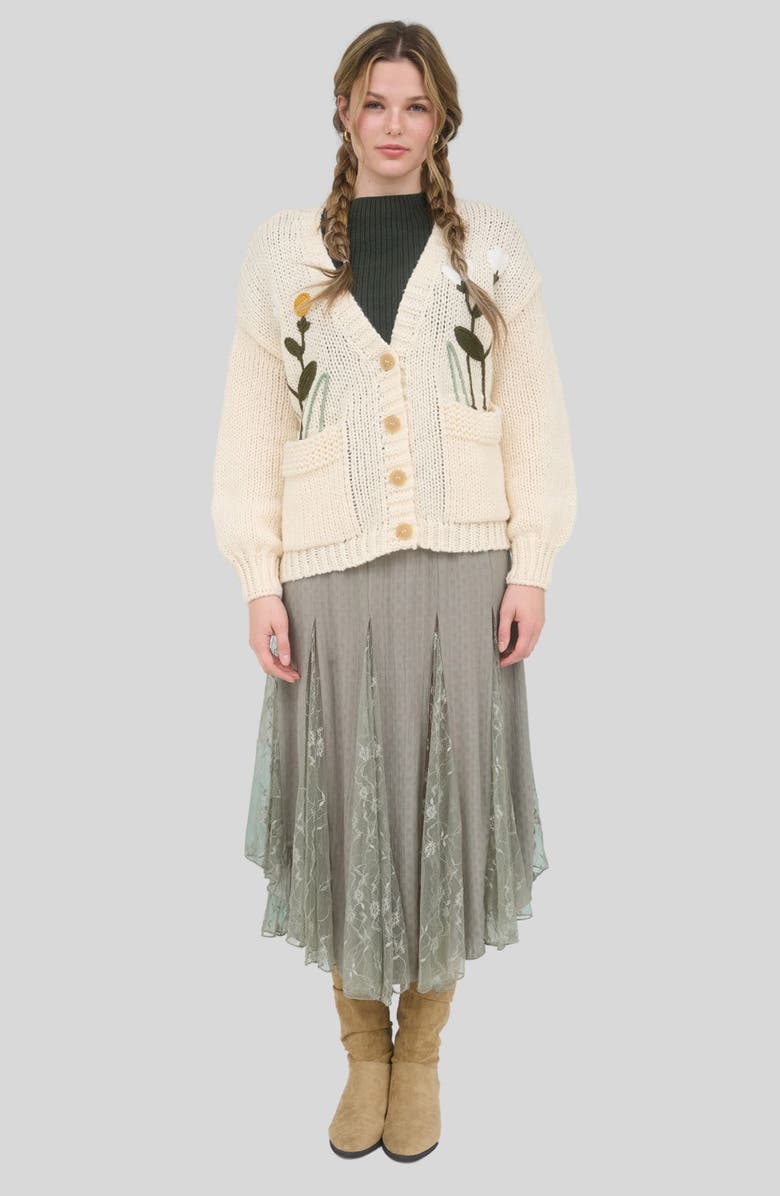 Blu Pepper Floral Embroidered Cardigan, Alternate, color, Cream