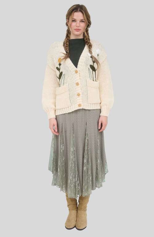 Blu Pepper Floral Embroidered Cardigan In White