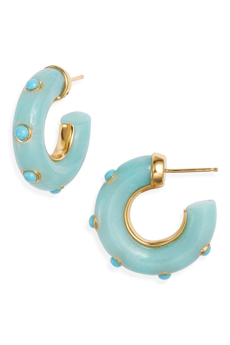 Amazonite Turquoise Stud Hoop Earrings, Main, color, GREEN