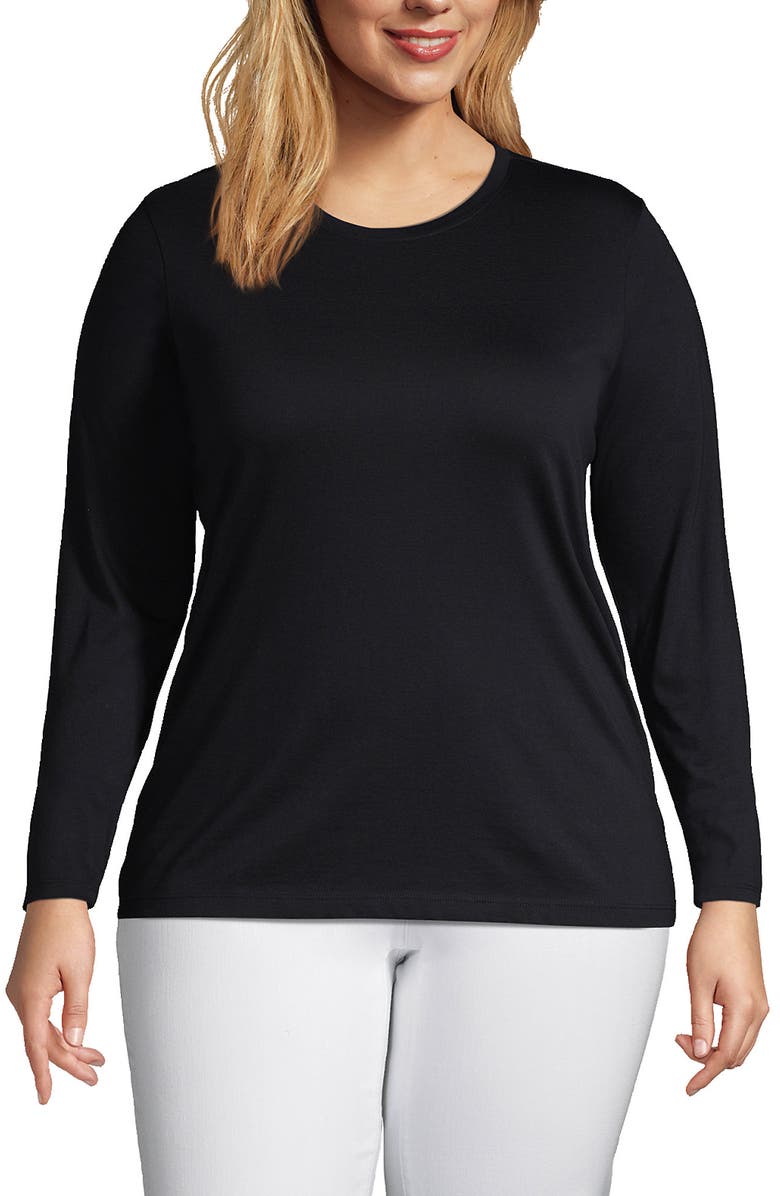 Lands' End Supima Cotton Long Sleeve Crewneck T-Shirt, Main, color, Black
