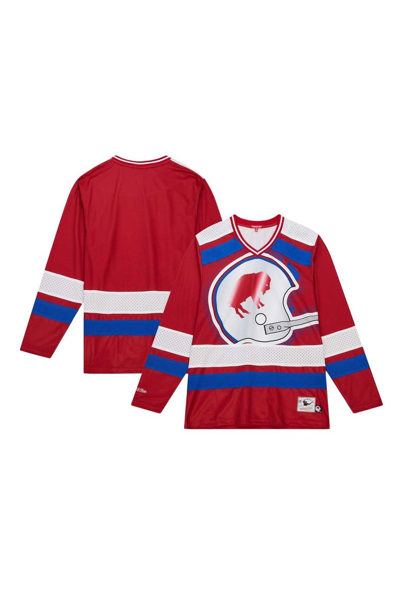 Women's Mitchell & Ness Red Buffalo Bills Big Face 7.0 Long Sleeve Jersey T-Shirt, Main, color, Red