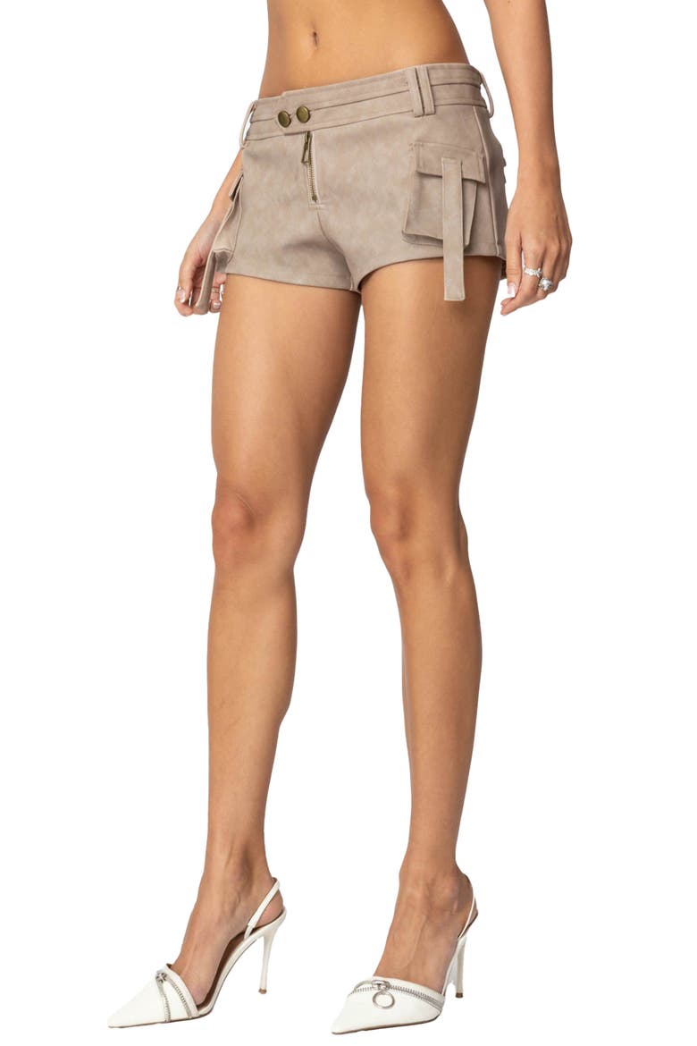 Faux Leather Micro Cargo Shorts, Alternate, color, BEIGE