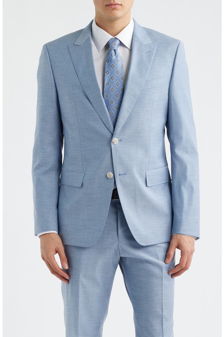 Huge Slim Fit Peak Lapel Wool Blend Mélange Suit, Alternate, color, LIGHT BLUE