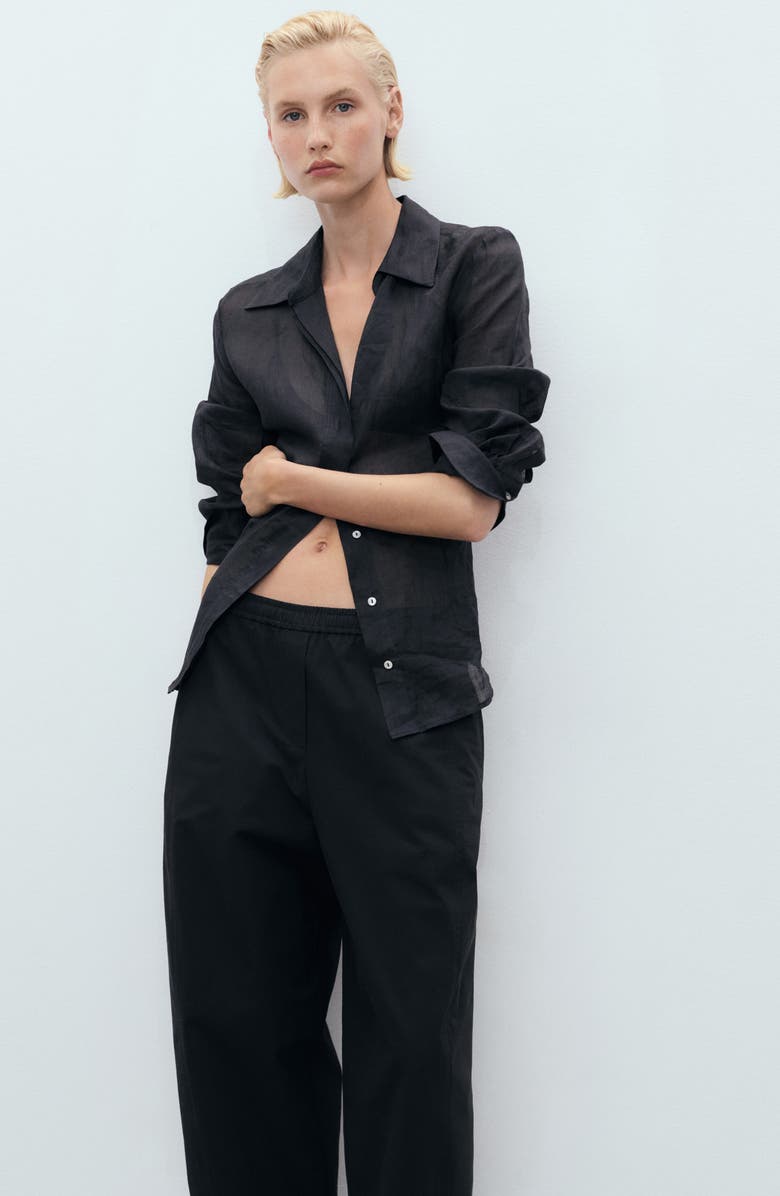 MANGO Pull-On Stretch Cotton Pants, Alternate, color, Black