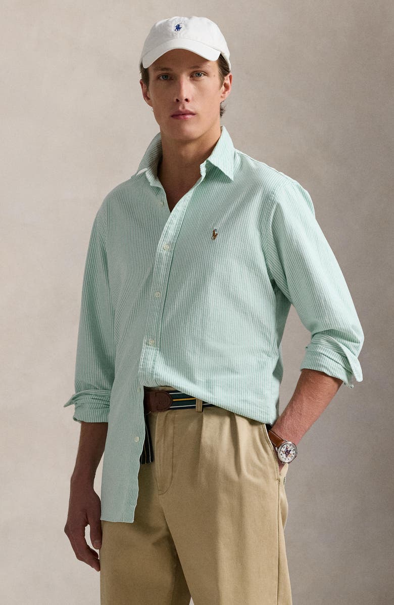Polo Ralph Lauren Stripe Classic Fit Oxford Button-Down Shirt, Alternate, color, Summer Emerald/ White