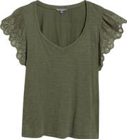 Wit & Wisdom Eyelet Flutter Sleeve V-Neck T-Shirt