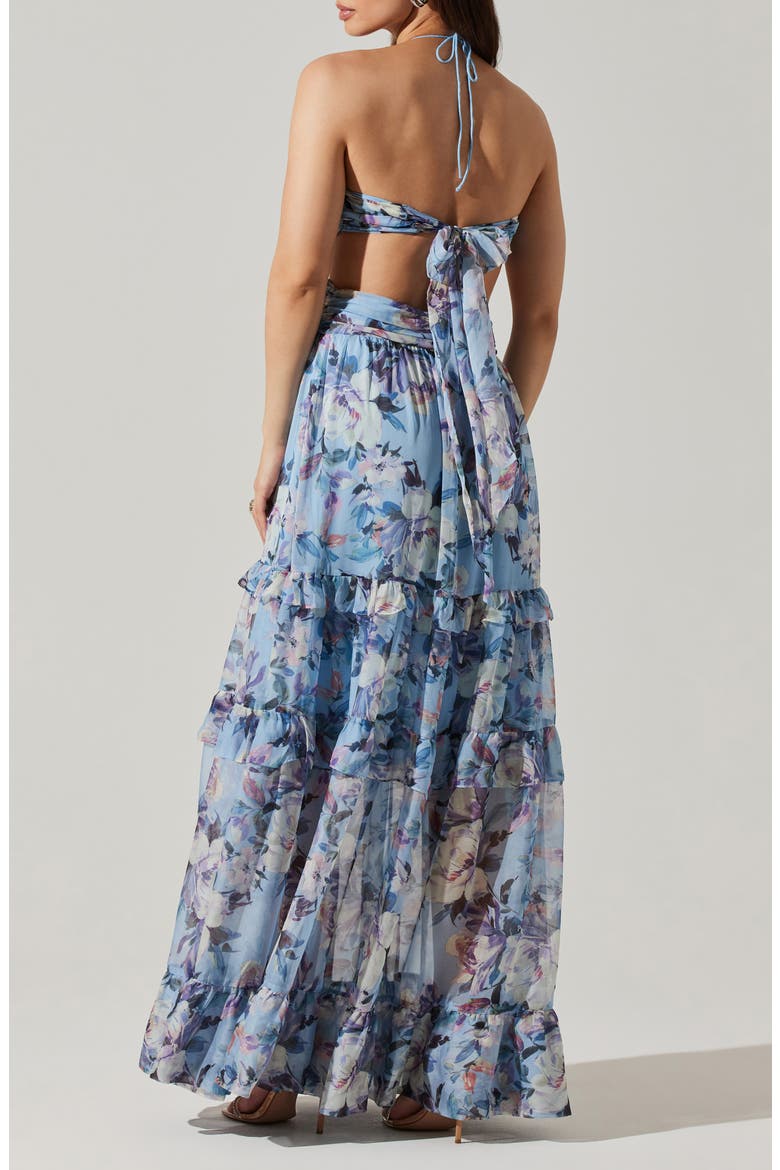 Kitsune Cutout Maxi Halter Dress, Alternate, color, BLUE FLORAL