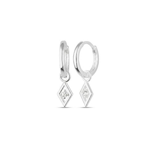 Sterling Silver Rhombus Pave Spike Drop Earring