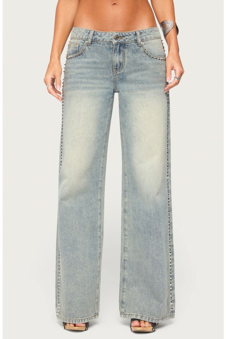 Teala Studded Low Rise Wide Leg Jeans, Main, color, LIGHT-BLUE-WASHED