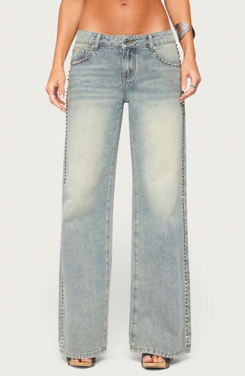 Teala Studded Low Rise Wide Leg Jeans
