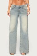 EDIKTED Teala Studded Low Rise Wide Leg Jeans