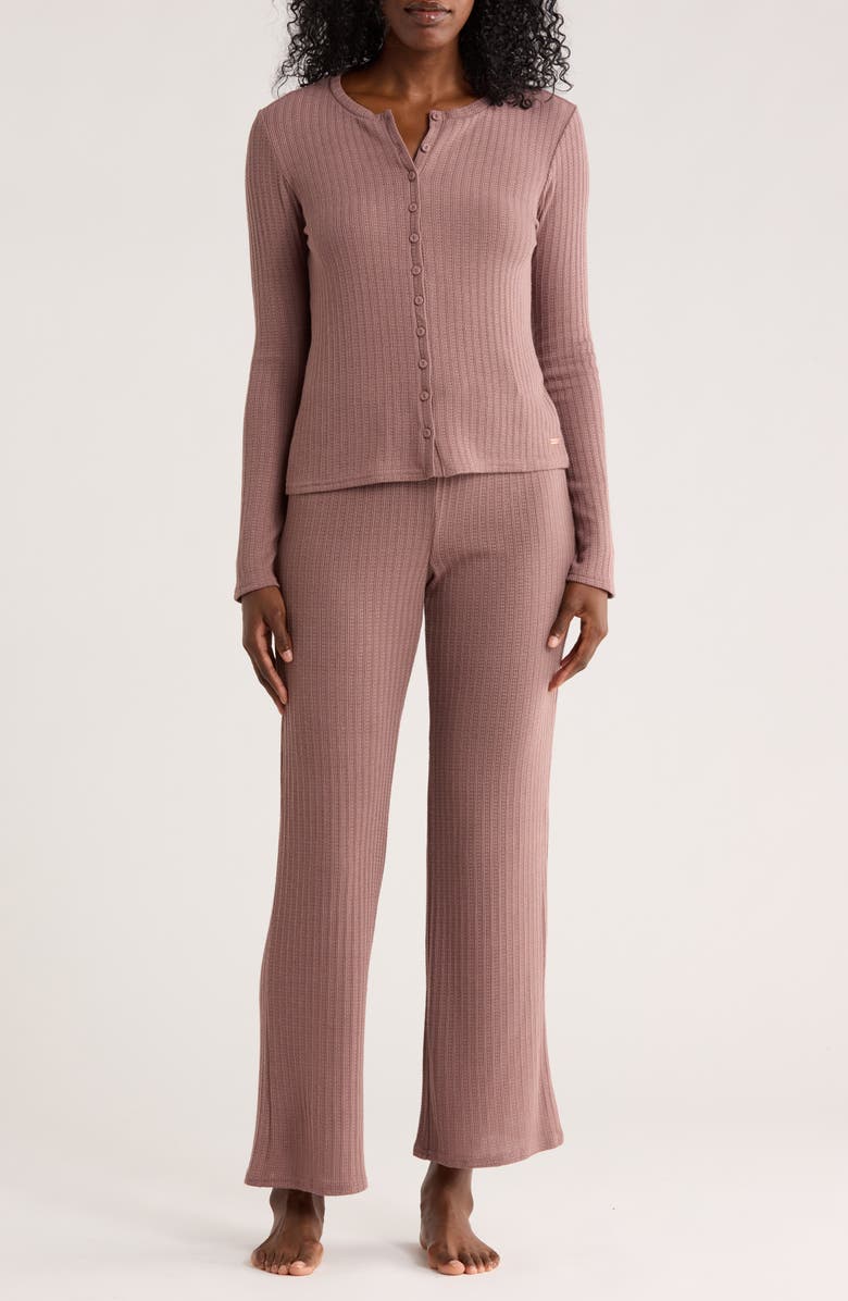Danskin Cardigan Knit Pajamas, Main, color, Mocha Salt