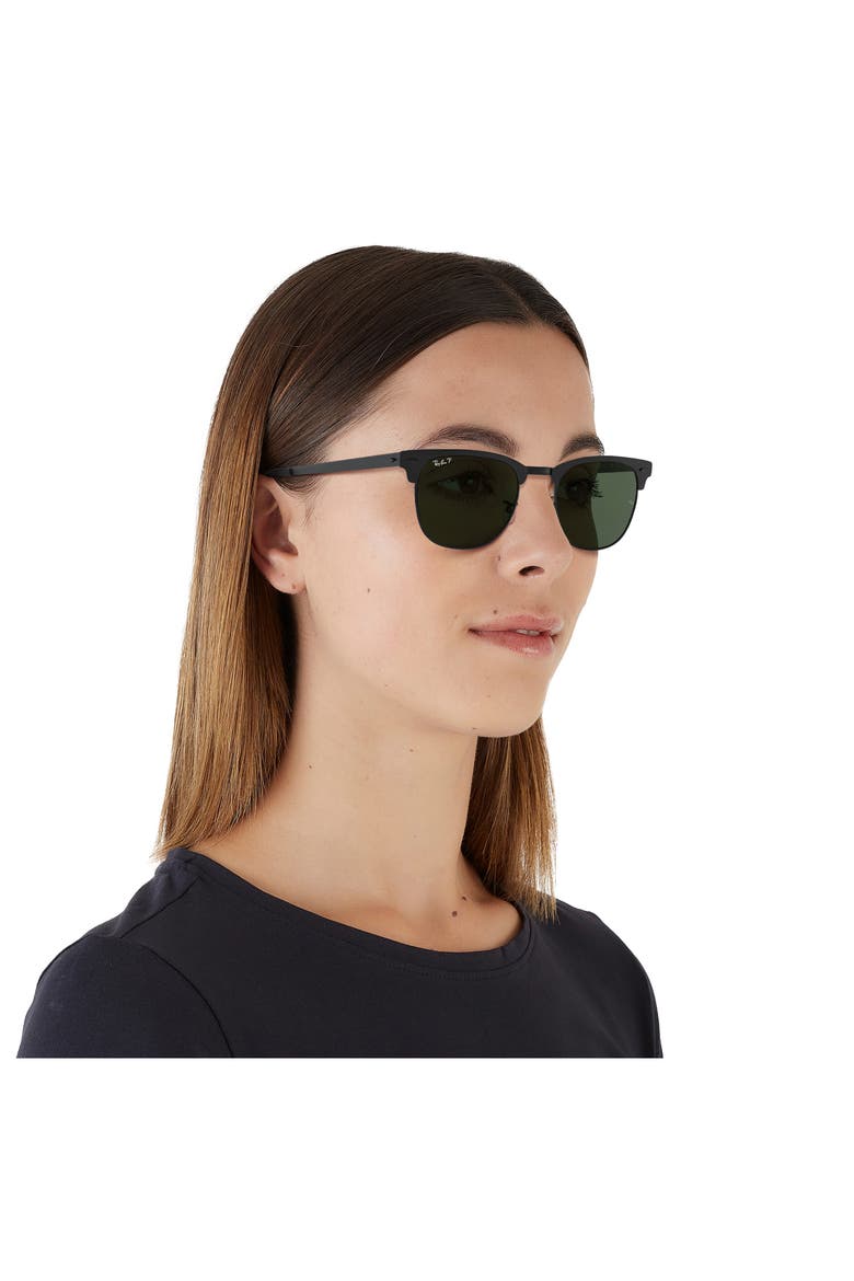 Clubmaster Metal 58mm Polarized Square Sunglasses, Alternate, color, BLACK/ GREEN