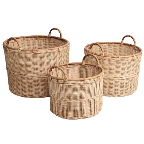Vista Handwoven Rattan Nesting Storage Baskets with Handles (Set of 3)