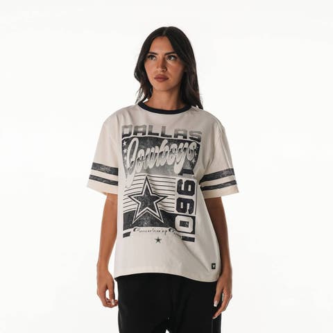Women's The Wild Collective  Cream Dallas Cowboys Vintage Drop Shoulder Oversized Boyfriend T-Shirt