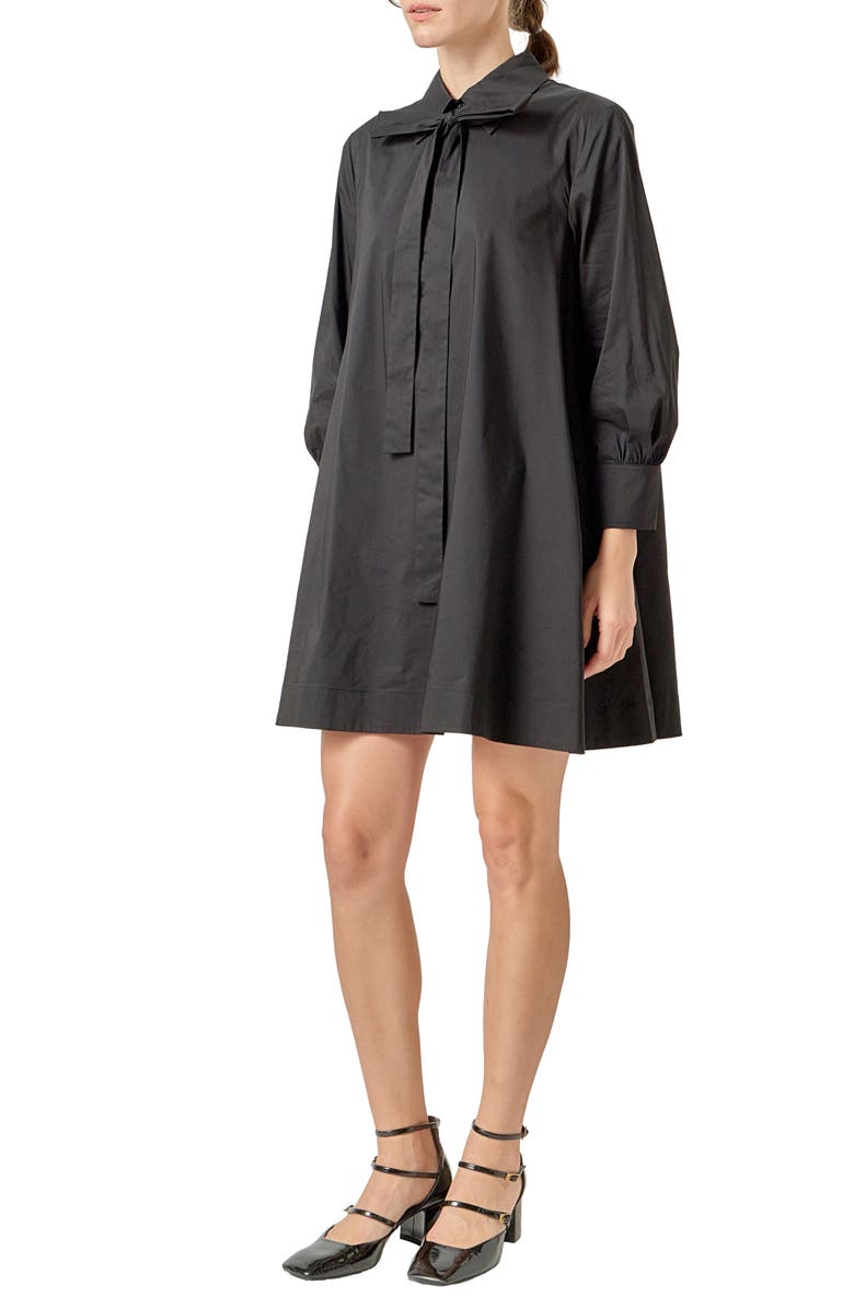 English Factory Bow Long Sleeve Shirtdress, Alternate, color, 
