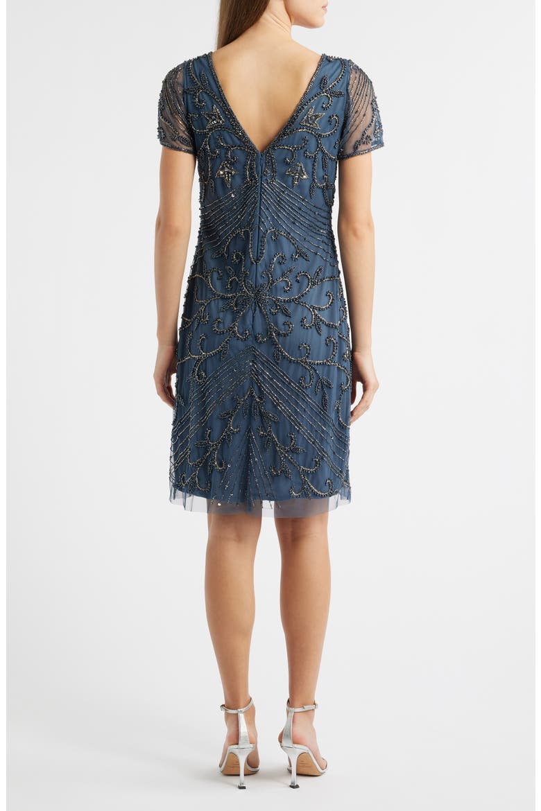 Beaded Double V-Neck Dress, Alternate, color, GREY