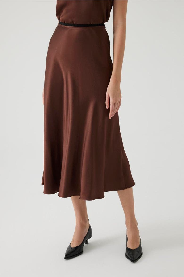 Satin Midi Skirt, Alternate, color, BROWN