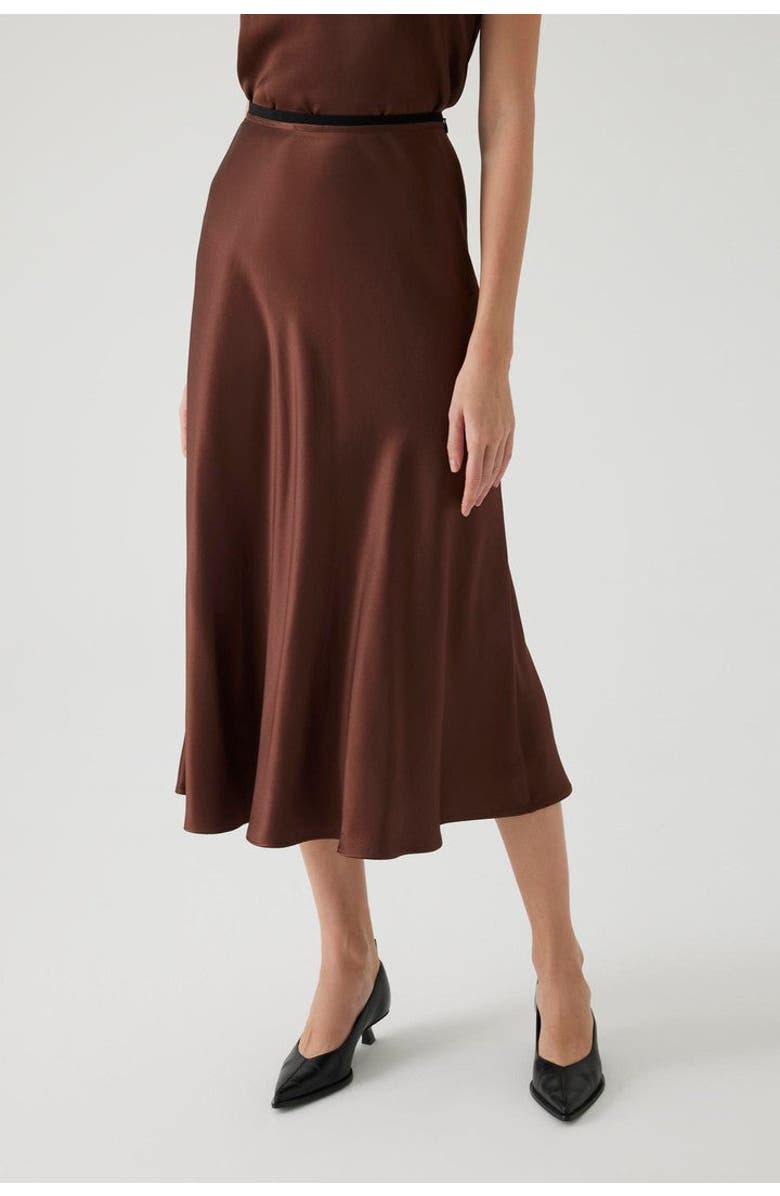 Exquise Satin Midi Skirt, Alternate, color, Brown