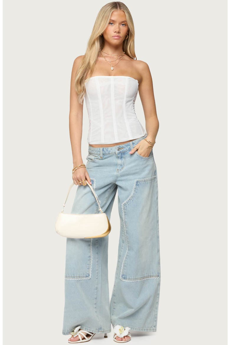 Teela Lace Panel Low Rise Wide Leg Utility Jeans, Alternate, color, LIGHT-BLUE