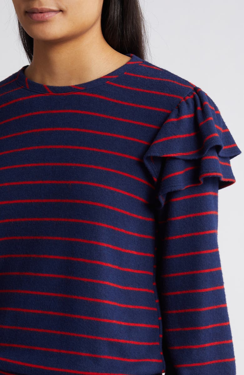 Caslon<sup>®</sup> Stripe Ruffle Shoulder Sweatshirt Top, Alternate, color, 