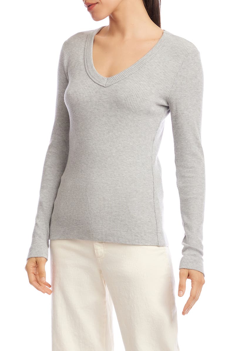 Karen Kane Rib V-Neck Long Sleeve Top, Alternate, color, Heather Grey