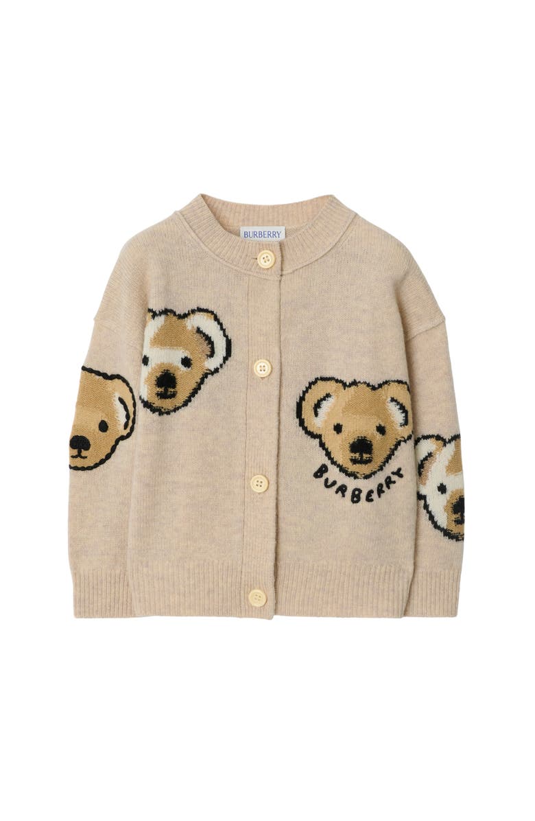 Burberry Thomas Bear Wool Cardigan, Main, color, Barley