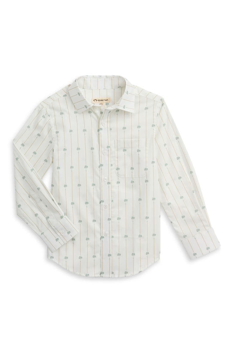 Kids' Print Cotton Button-Up Shirt, Main, color, PALM STRIPE