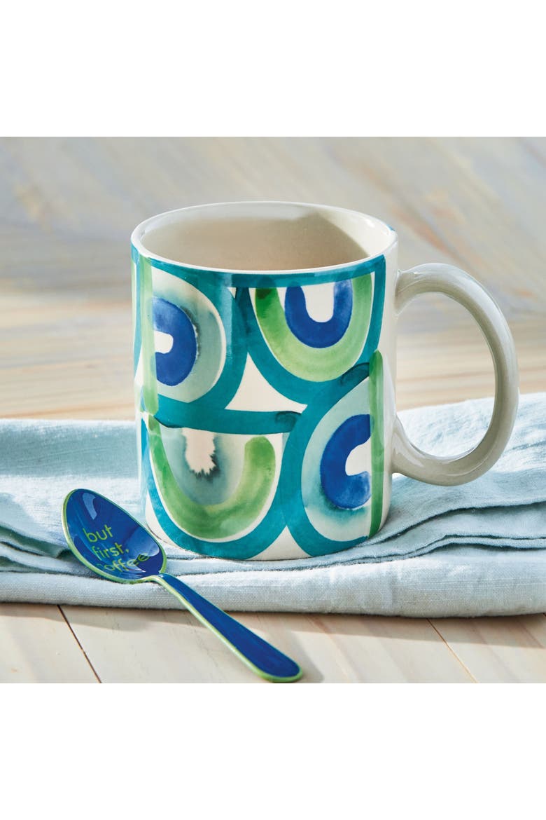 Watercolor Arch Mug Green Multi Stoneware Everyday, Alternate, color, Green