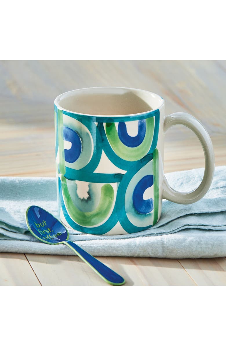 tag Watercolor Arch Mug Green Multi Stoneware Everyday, Alternate, color, Green