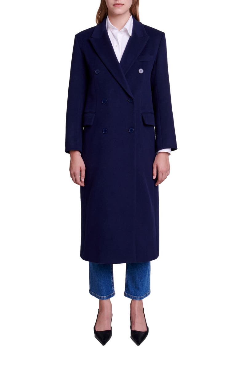 maje Giorgina Bracelet Sleeve Virgin Wool Blend Coat, Main, color,