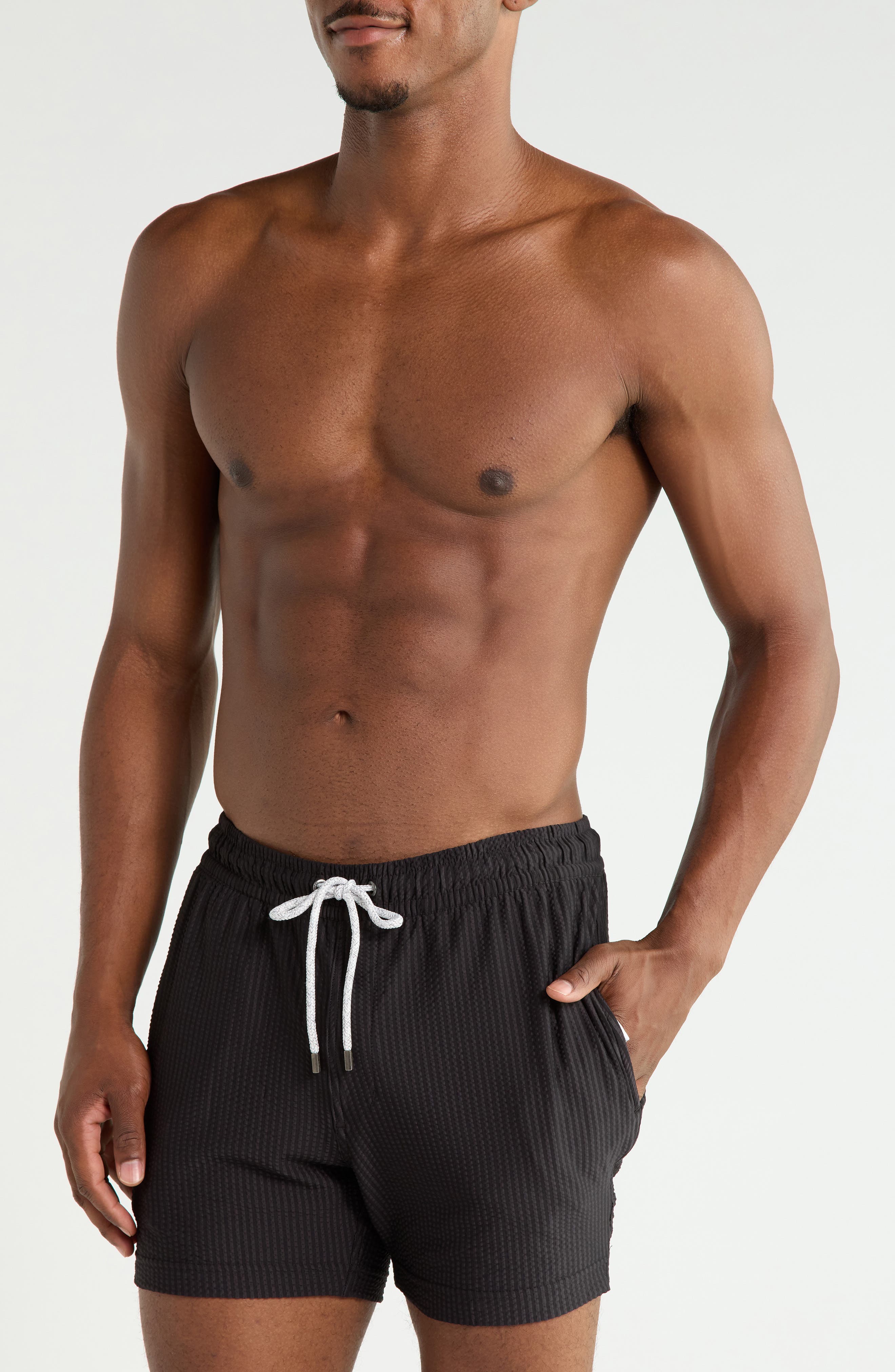 Seersucker Knit Shortie Swim Trunks