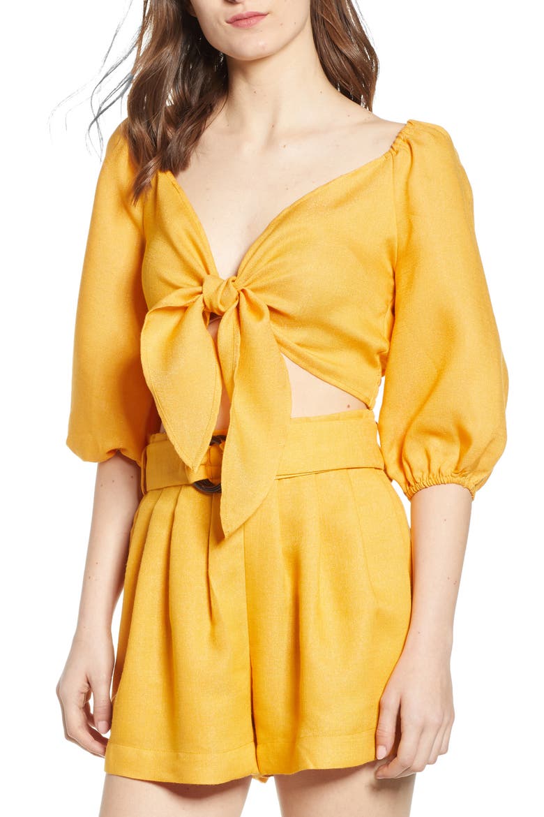 Tie Front Crop Top, Main, color, TANGERINE