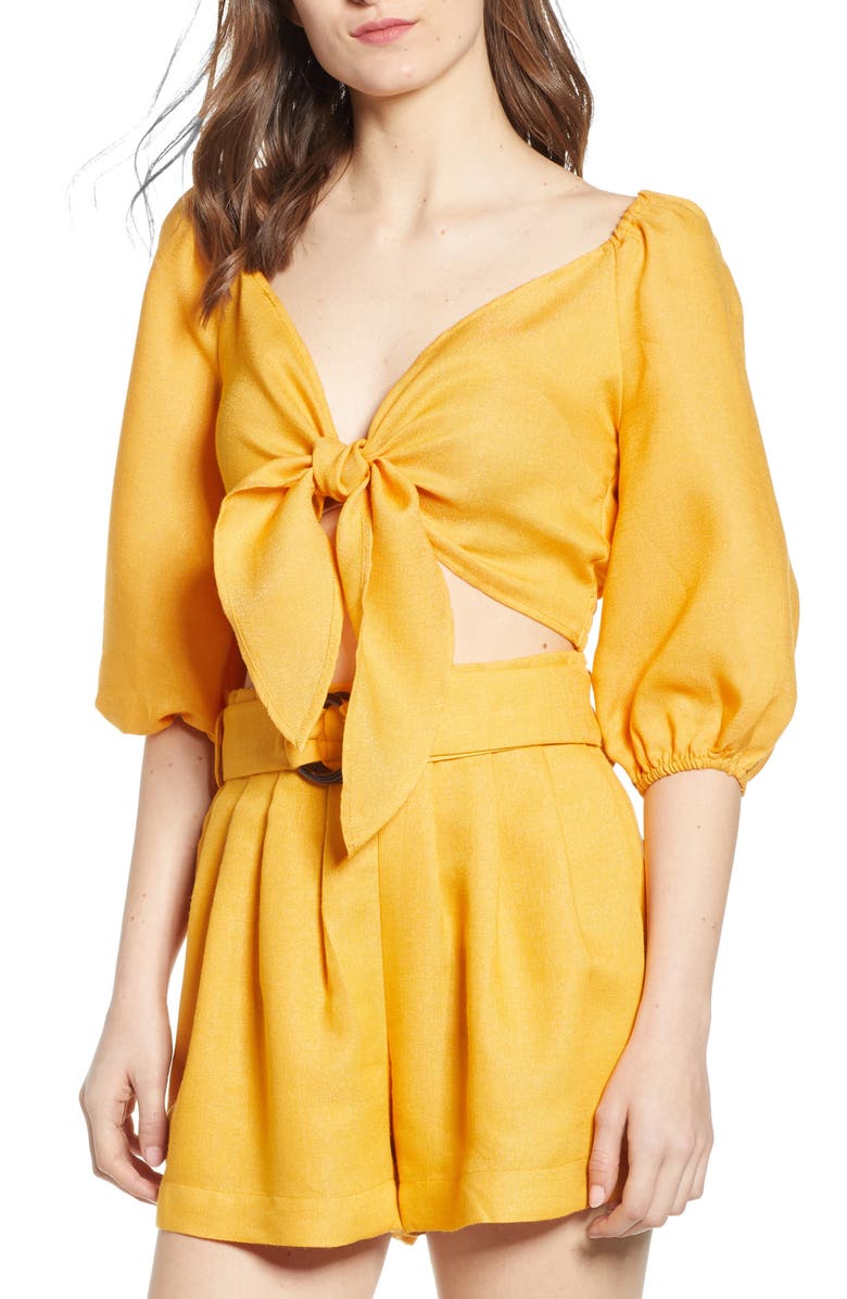 MOON RIVER Tie Front Crop Top, Main, color, 