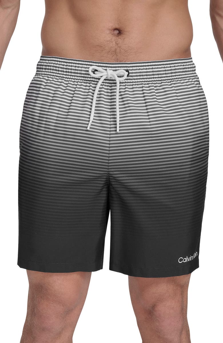 Calvin Klein Graphite Stripe Core Volley Swim Trunks, Alternate, color, Black
