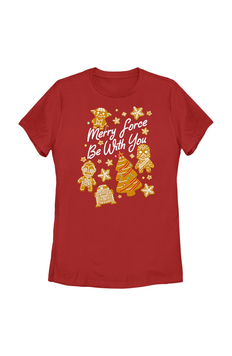 Star Wars Women's Star Wars Christmas Gingerbread Cookies Merry Force Be With You  Graphic T-Shirt, Main, color, Red