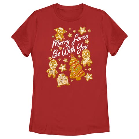 Women's Star Wars Christmas Gingerbread Cookies Merry Force Be With You  Graphic T-Shirt
