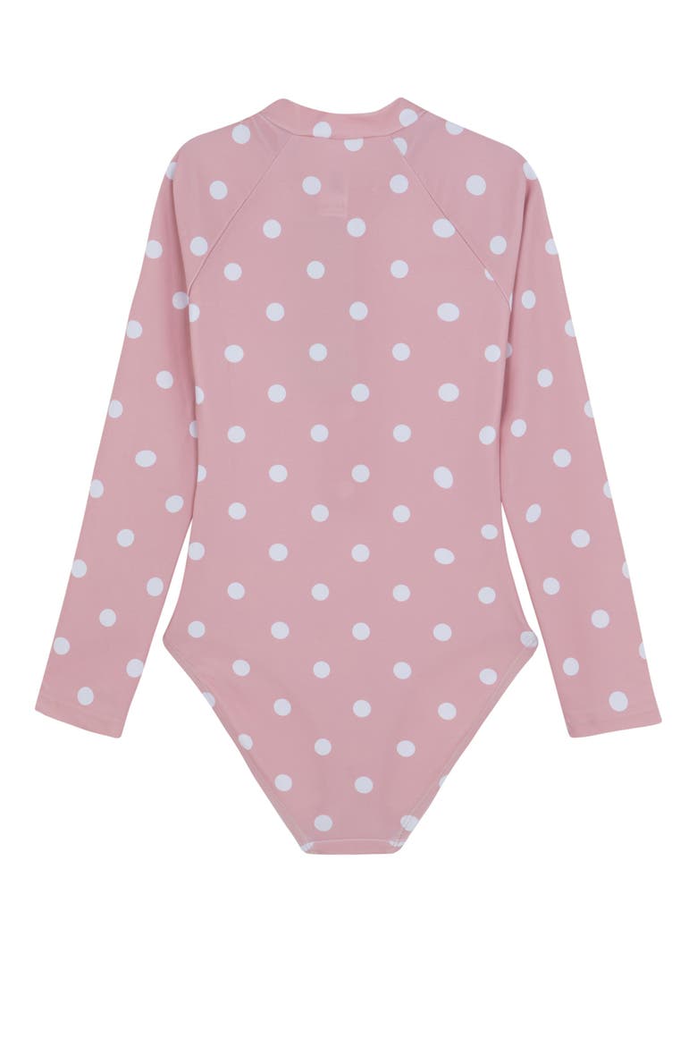 Dot Dot Dot Long Sleeve Zip Front One Piece, Alternate, color, Pink